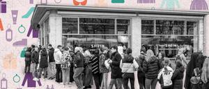 Sie wollen billige Klamotten: Lange Schlange vor dem Shein-Pop-up-Store.