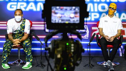 Wo fahren sie denn? Lewis Hamilton aus Großbritannien (links) und Daniel Ricciardo aus Australien beim Großen Preis von Spanien.