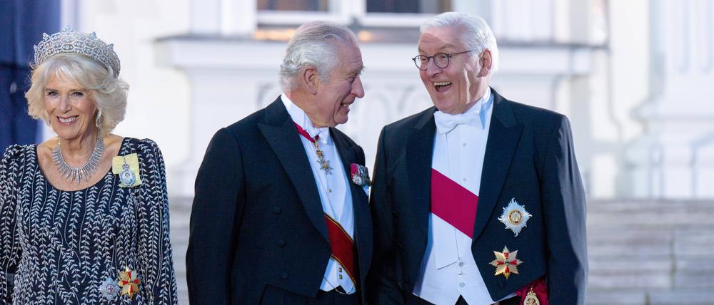 Staatsbankett in Berlin zu Ehren von König Charles III. und Königin-Gemahlin Camilla zusammen mit Bundespräsident Frank-Walter Steinmeier und Elke Büdenbender. 