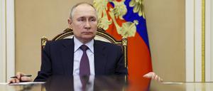Wladimir Putin während einer Videokonferenz.