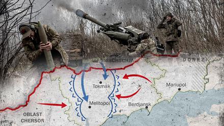 Ukrainische Soldaten feuern mit Artillerie bei der Verteidigung der Stadt Bachmut