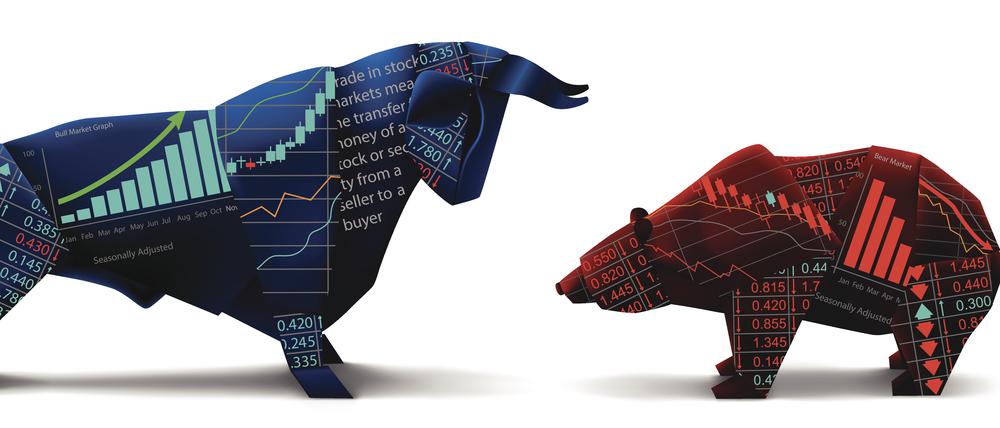 An der Börse symbolisiert der Bulle steigende Kurse, der Bär fallende.
