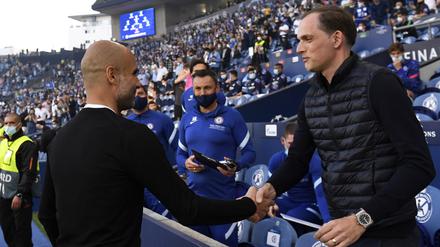 Im Mai 2021 trafen Guardiola (l.) und Tuchel im Finale der Champions League aufeinander. Damals siegte der deutsche Trainer mit dem FC Chelsea.