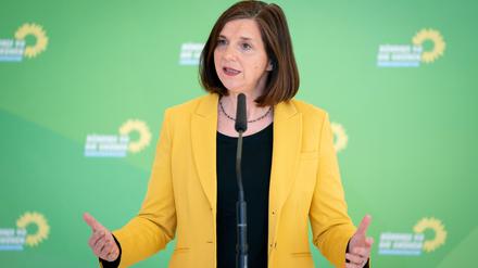 Katrin Göring-Eckardt, Fraktionsvorsitzende von Bündnis 90/Die Grünen, spricht zu Beginn der digitalen Fraktionssitzung ihrer Partei zu den Medienvertretern.