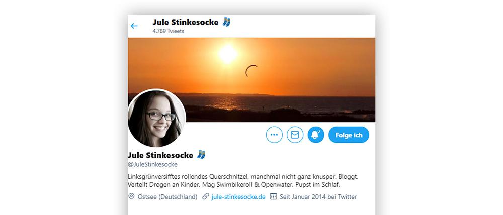 Screenshot des inzwischen abgeschalteten Twitter-Accounts von „Jule Stinkesocke“.