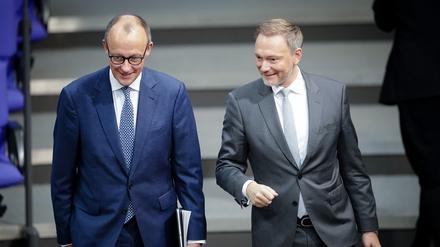 Friedrich Merz, CDU-Bundesvorsitzender, und Christian Lindner (FDP), Bundesminister der Finanzen.