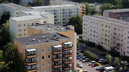 Wohngebiet „Am Schlaatz“ Potsdam. DDR-Plattenbau.