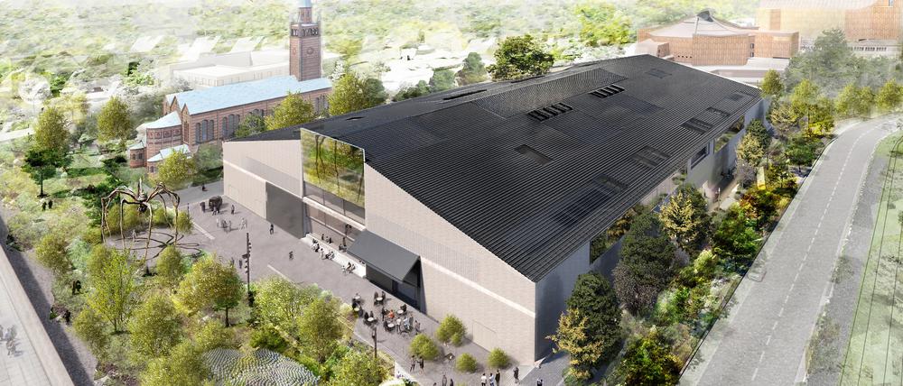 Modellansicht des neuen Kulturforums mit dem Museum der Moderne. Rechts die Potsdamer Straße. Foto: Herzog & de Meuron