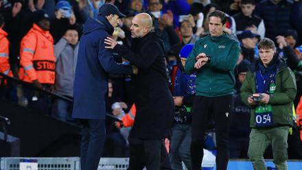 Auf Wiedersehen. Pep Guardiola (rechts) mit Bayern-Trainer Thomas Tuchel.