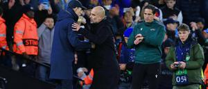 Auf Wiedersehen. Pep Guardiola (rechts) mit Bayern-Trainer Thomas Tuchel.