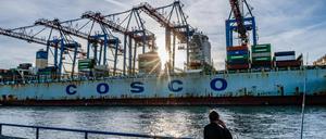 Ein Containerschiff am Hamburger Hafen.