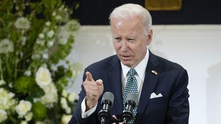 Joe Biden, Präsident der USA, spricht während eines Staatsdinners im Dublin Castle.