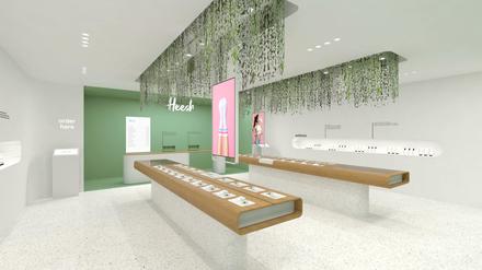 Die Firma „Heesh“ bietet Franchise-Lizenzen für Cannabis-Shops im Apple-Store-Look an – hier eine Simulation.