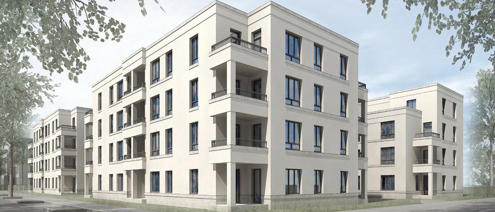 So sollen die Neubauten der kommunalen Pro Potsdam im Bornstedter Feld nach der Fertigstellung im Frühjahr 2025 aussehen. l