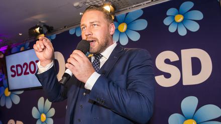Schwedendemokrat Mattias Karlsson bei einer Wahlveranstaltung 2018.