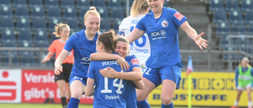 Sophie Weidauer traf beim 3:1-Erfolg über Meppen. Für die kommenden Spiele ist sie positiv gestimmt.