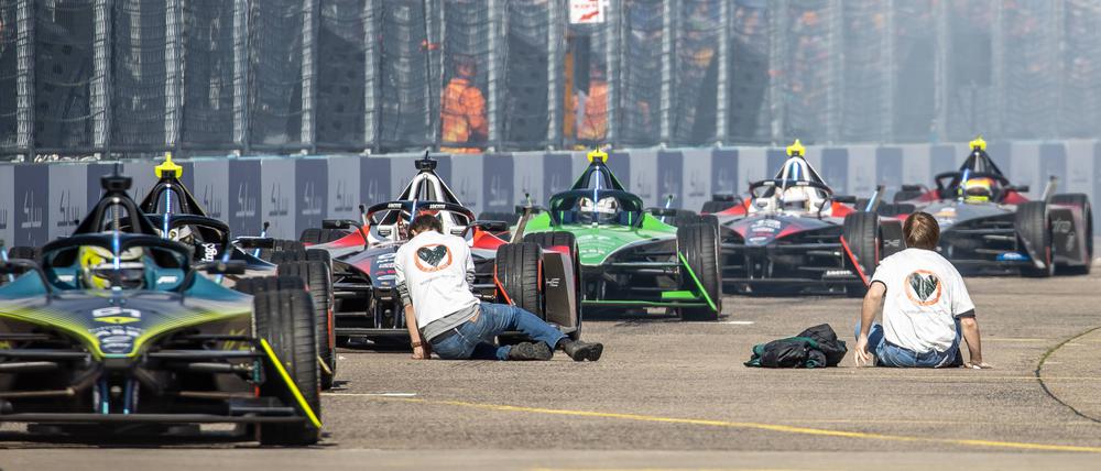 Protesetaktion bei dem Rennen der „Formel E“ in Berlin.