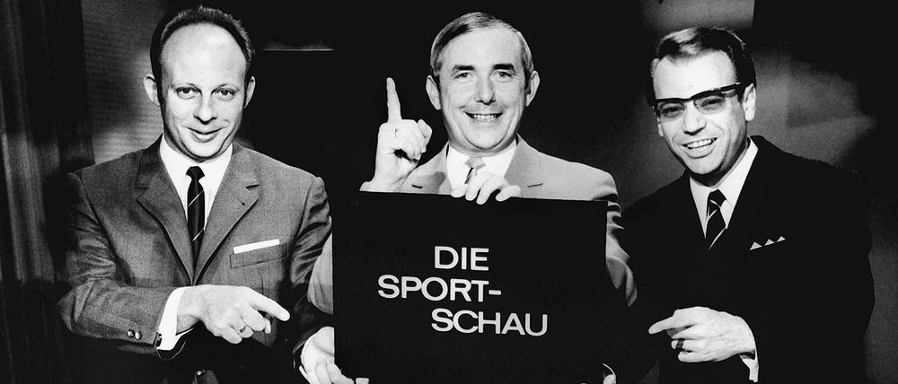 Ernst Huberty (Mitte), Dieter Adler (links) und Adi Furler haben die Bundesliga-„Sportschau“ geprägt.