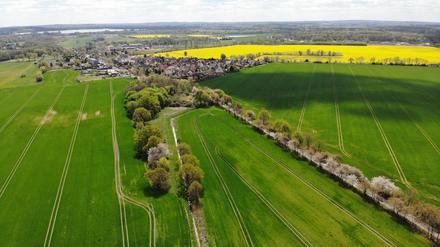 Blick auf Satzkorn Ortsteil Landeshauptstadt Potsdam Luftbild Panorama Landschaft Frühling Feldflur Ortsbild Ortsbeirat Ortsentwicklung Dorfdialog Foto: Axel Starck