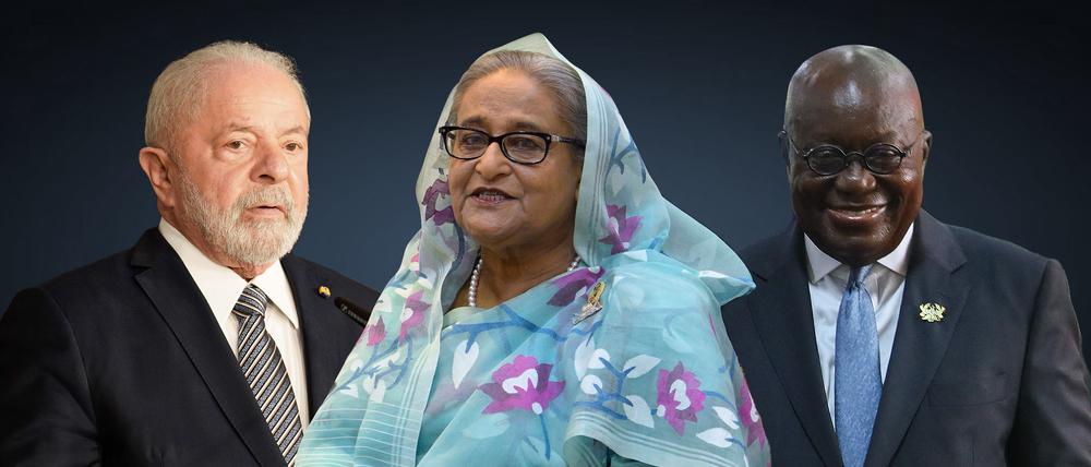 Regierungsgreise: Brasiliens Präsident Lula, Ghanas Staatschef Akufo-Addo und Wajed, Premierministerin von Bangladesh.