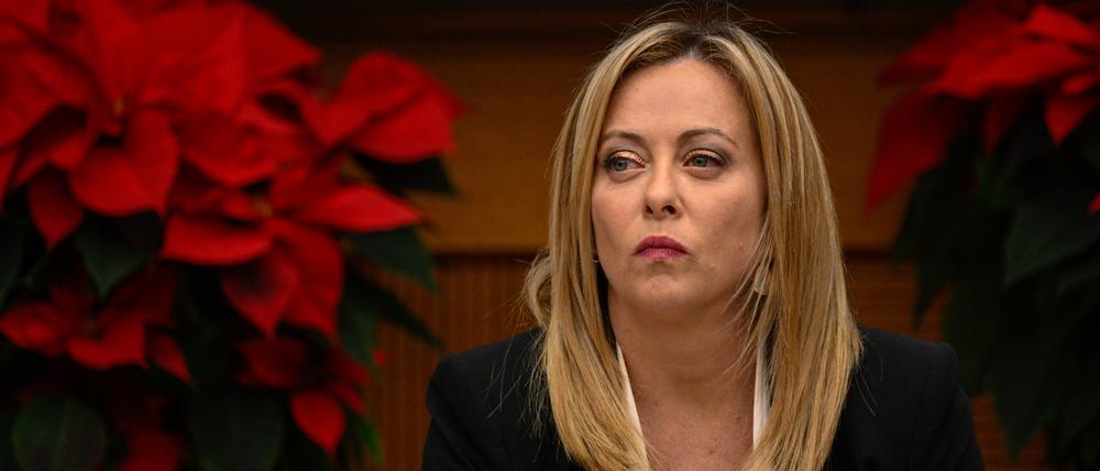 Giorgia Meloni, Ministerpräsidentin von Italien, während einer Pressekonferenz.