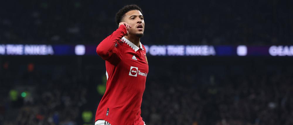 Jadon Sancho feiert ein Tor für Manchester United (Archivbild).