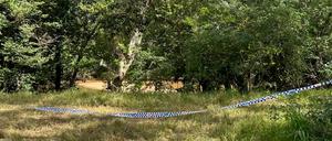 Absperrband der Polizei hängt am Kennedy River im Rinyirru (Lakefield) National Park.