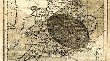 Nach dem Ereignis wurde eine leicht korrigierte Karte von dem Gebiet veröffentlicht, in dem die  Halleysche Sonnenfinsternis beobachtet werden konnte.