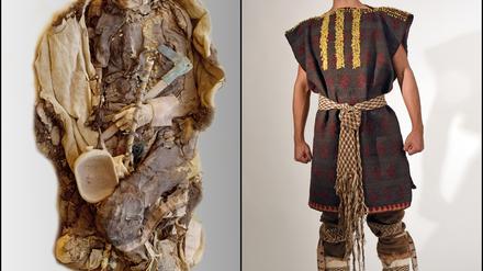 Vorläufer der heutigen Jeans? Die wohl älteste Hose der Welt gehörte einem Krieger, der vor mehr als 3000 Jahren in China lebte. Rechts die Rekonstruktion seiner sehr gut erhaltenen Kleidung.
