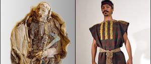 Vorläufer der heutigen Jeans? Die wohl älteste Hose der Welt gehörte einem Krieger, der vor mehr als 3000 Jahren in China lebte. Rechts die Rekonstruktion seiner sehr gut erhaltenen Kleidung.
