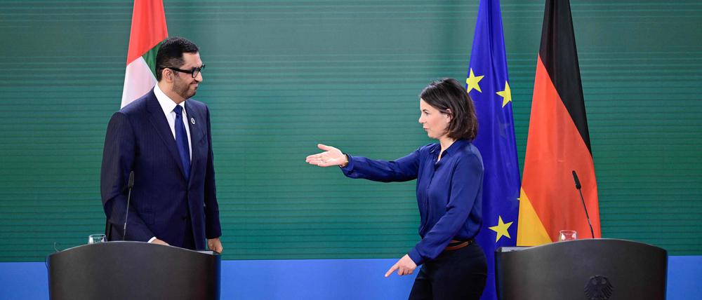 Annalena Baerbock und Sultan Ahmed Al Jaber wollen beim Petersberger Klimadialog am 3. Mai die Richtung vorgeben.