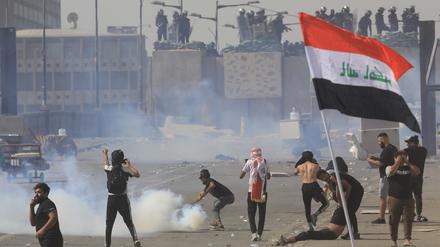 Demonstrationen am Tahrir Platz in Baghdad, Irak im Oktober 2022.