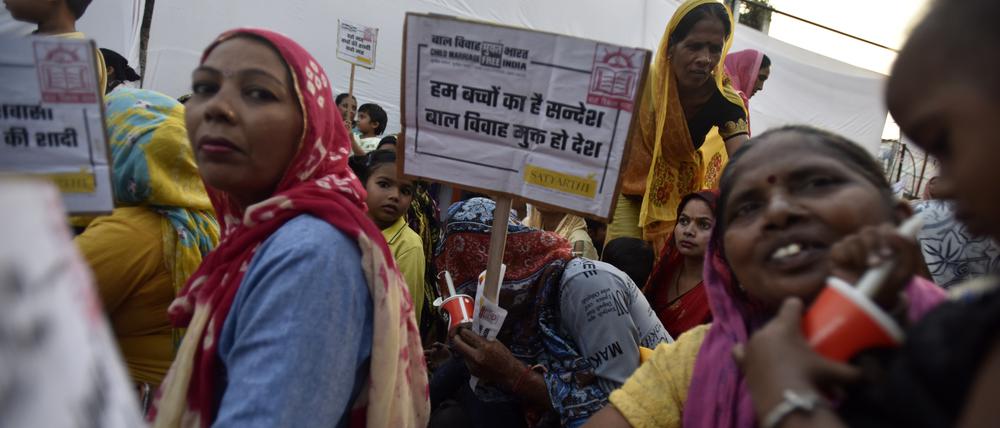 Eine Demonstration gegen Kinderehen in Neu Delhi.