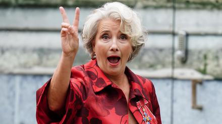 Dame Emma Thompson, Schauspielerin aus Großbritannien, kommt vor der Krönungszeremonie von König Charles III. und Königin Camilla in der Westminster Abbey an. 