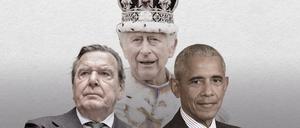 Alte Männer in den Schlagzeilen: Gerhard Schröder, König Charles, Barack Obama.