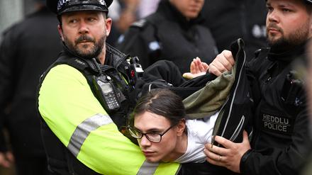 DIe Londoner Polizei nimmt Klimaschützer fest.