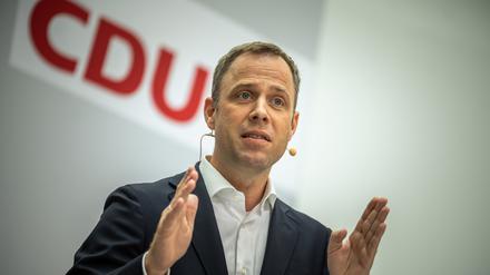 Mario Czaja, CDU-Generalsekretär, stellt die neue CDU-Kampagne «Für eine Wärmewende ohne soziale Kälte» in der Parteizentrale, dem Konrad-Adenauer-Haus, vor. 