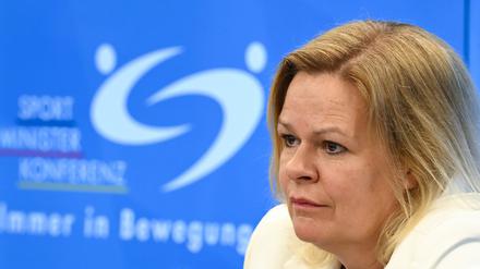 Nancy Faeser bei der Pressekonferenz nach der Sportministerkonferenz.   