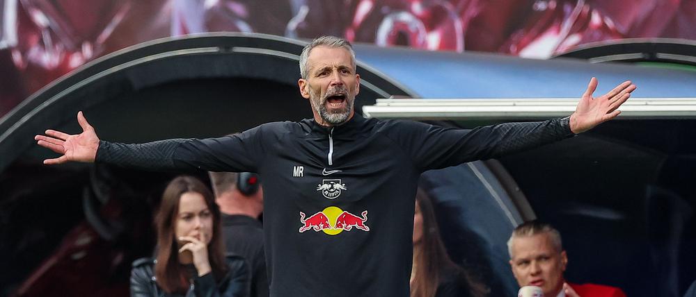 RB Leipzigs Trainer Marco Rose beim Spiel gegen Werder Bremen.