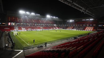 Blick auf die leere Tribüne vor dem Spiel. Beim Champions-League-Finale der Frauen wird die Arena ausverkauft sein.