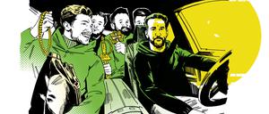 Die Einbrecher bei der Flucht aus dem Grünen Gewölbe (Illustration).