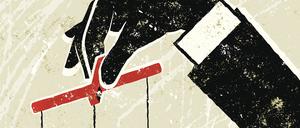 A stylized vector cartoon of a The earth as a marionette with a Giant man pulling the strings.