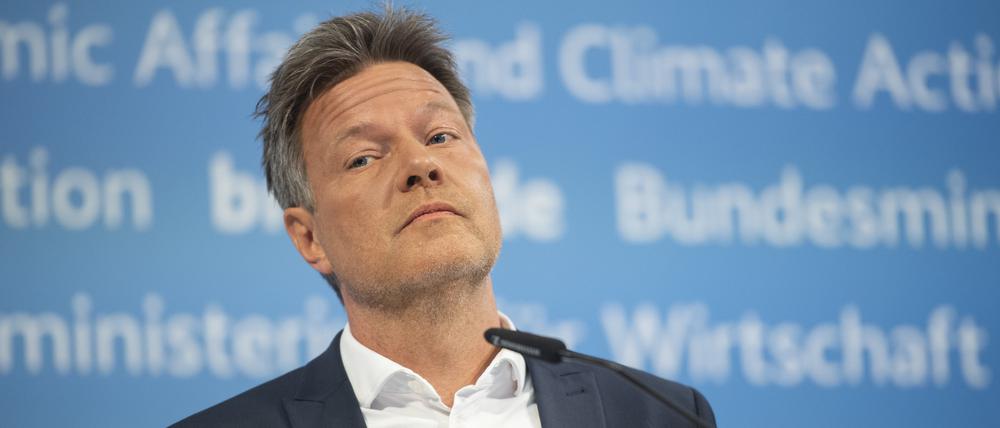 Robert Habeck spricht bei einer Pressekonferenz. 