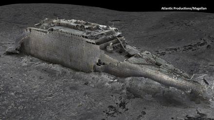 Diese von Atlantic/Magellan veröffentlichte Aufnahme eines digitalen Scans, der mit Hilfe von Tiefseekartierungen erstellt wurde, zeigt den Bug der Titanic in knapp 4000 Metern Tiefe auf dem Grund des Atlantiks. 
