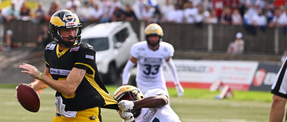 Quarterback Zach Cavanaugh (links) ist den Adlern Berlin treu geblieben nach der letzten Saison.