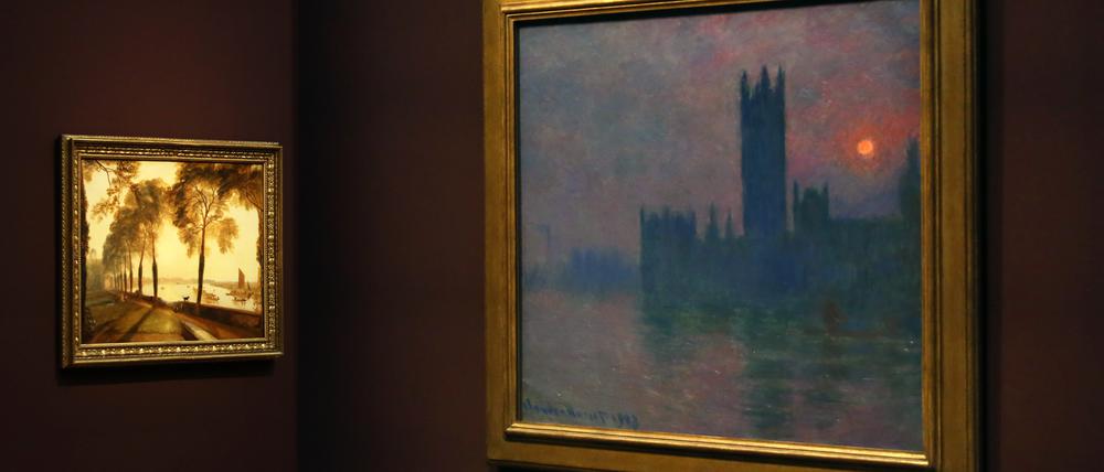 Mit Turner im Dialog. Noch hängt Claude Monets Gemälde „Das Parlament, Sonnenuntergang“ (rechts) in der Sonderausstellung „Quelle des Lichts“. Bald wandert es in den Raum mit den anderen Monet-Serien.