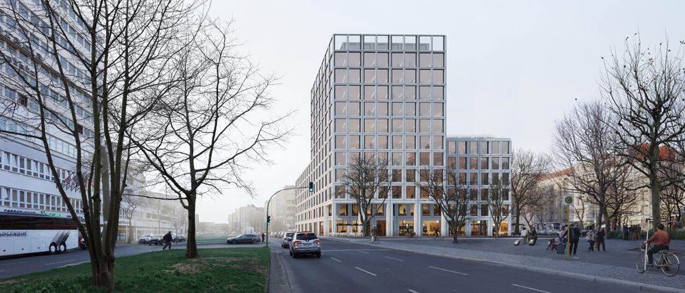So sollen die geplanten neuen Geschäfts- und Wohnhäuser am Adenauerplatz in Berlin-Charlottenburg aussehen.