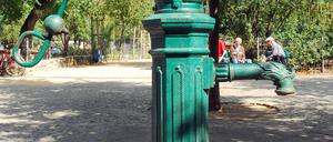 Featurefotos rund um den Boxhagener Platz in Berlin Friedrichshain mit dem Spielplatz, der Wiese, dem alten Toilettenhaus und den Skulpuren im kleinen Wasserbecken

Foto: Kitty Kleist-Heinrich