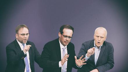 Die drei eher unbekannten Abgeordneten Timon Gremmels, Konrad Stockmeier und Bernhard Herrmann (v.l.) sollen es richten.