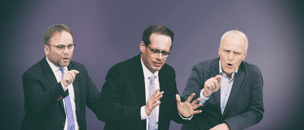 Die drei eher unbekannten Abgeordneten Timon Gremmels, Konrad Stockmeier und Bernhard Herrmann (v.l.) sollen es richten.